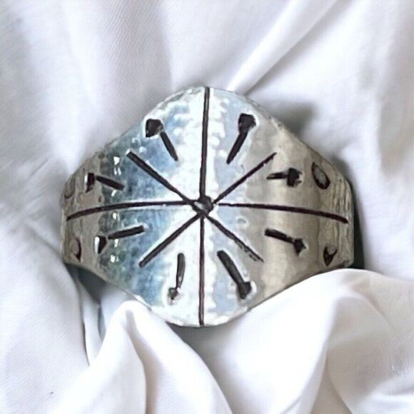 Handmade Womens Sterling Silver .925 Abstract Geometric Hammered Ring Sz 8.5 - Picture 5 of 9